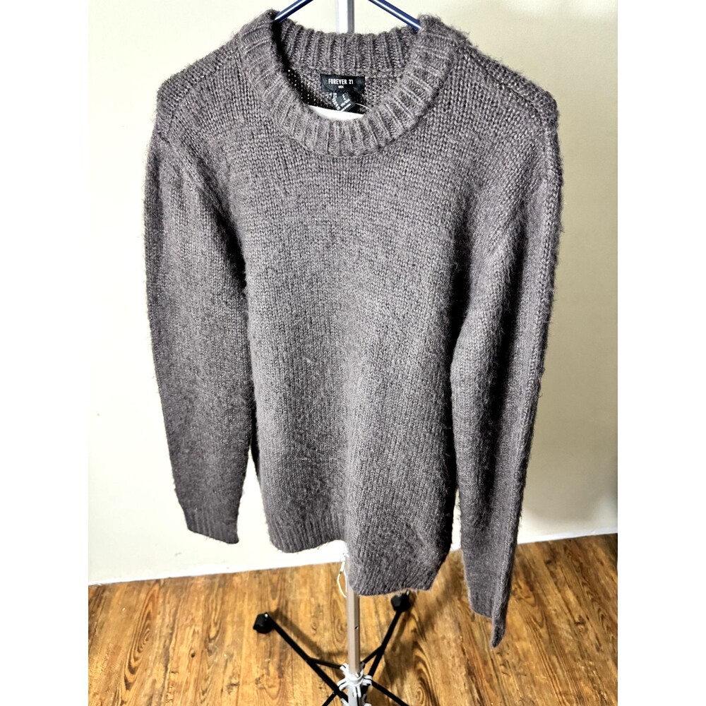 Men's Forever 21 Brushed Purl Knit Sweater SMALL Taupe Long Sleeve Crewneck
